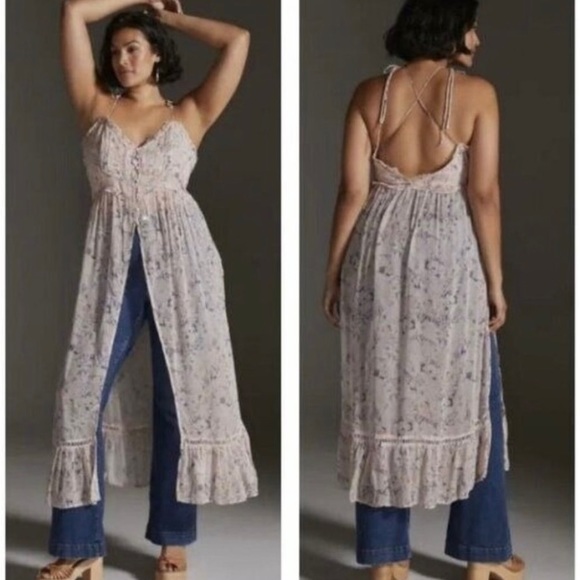 NWT Anthropologie Curtain Top 2X Pink Semi-Sheer Floral Duster - Picture 1 of 10